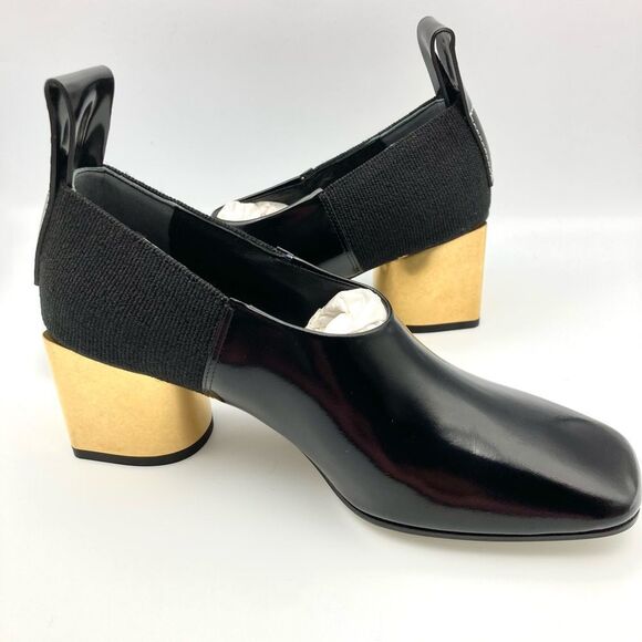 Proenza Schouler Leather Pump Chunky Gold Tone Square Heel Size 37 US 7 - Picture 1 of 8